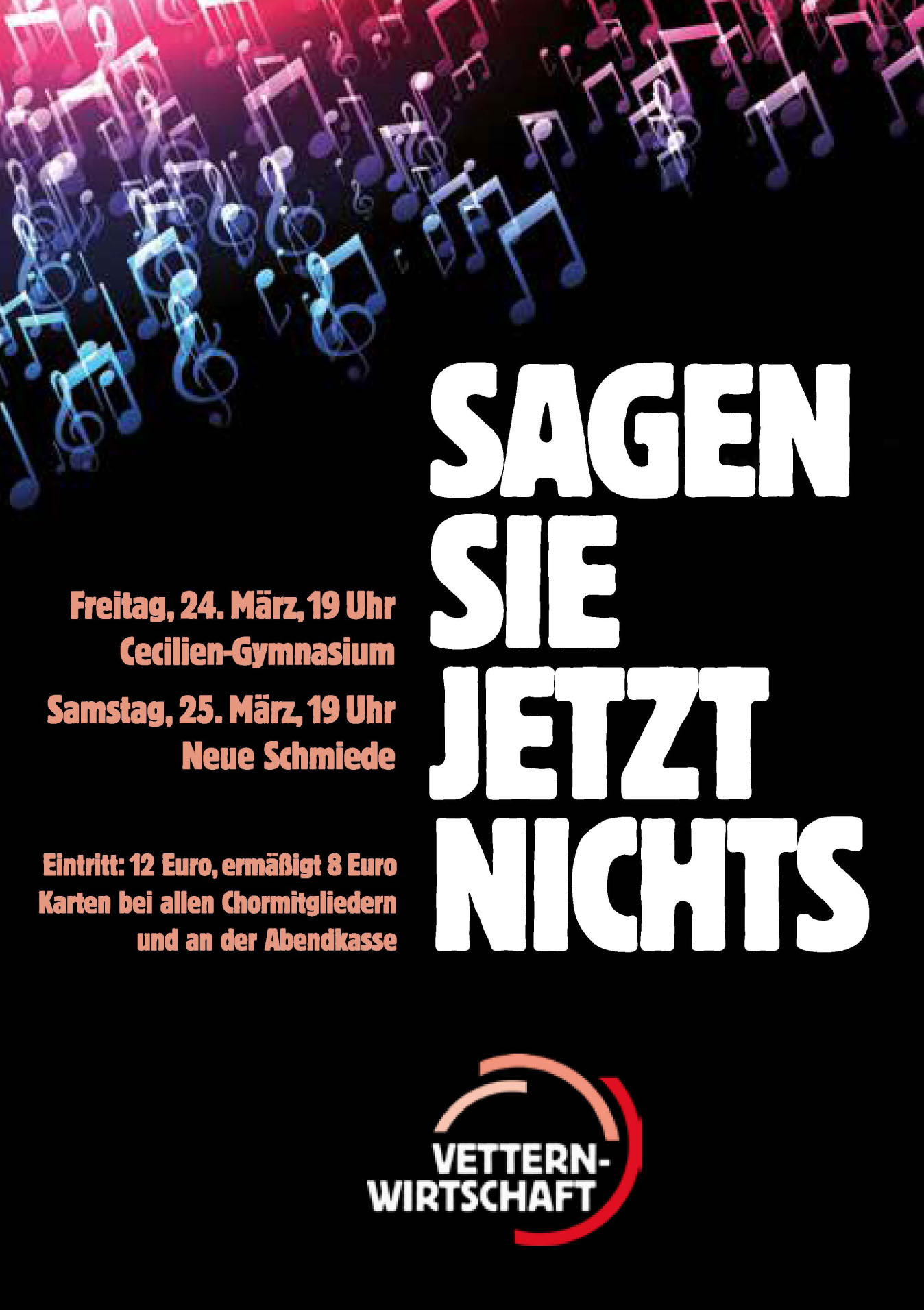 Plakat des Konzertes Vetternwirtschaft vom 24.3.